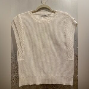 Calvin Klein Off-White Crew Neck Ribbed Sweater Vest W/ Layered Sleeve - Size XS